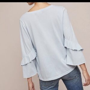 ANTHROPOLOGIE x t.la light blue 3/4 sleeve ruffled top size XS